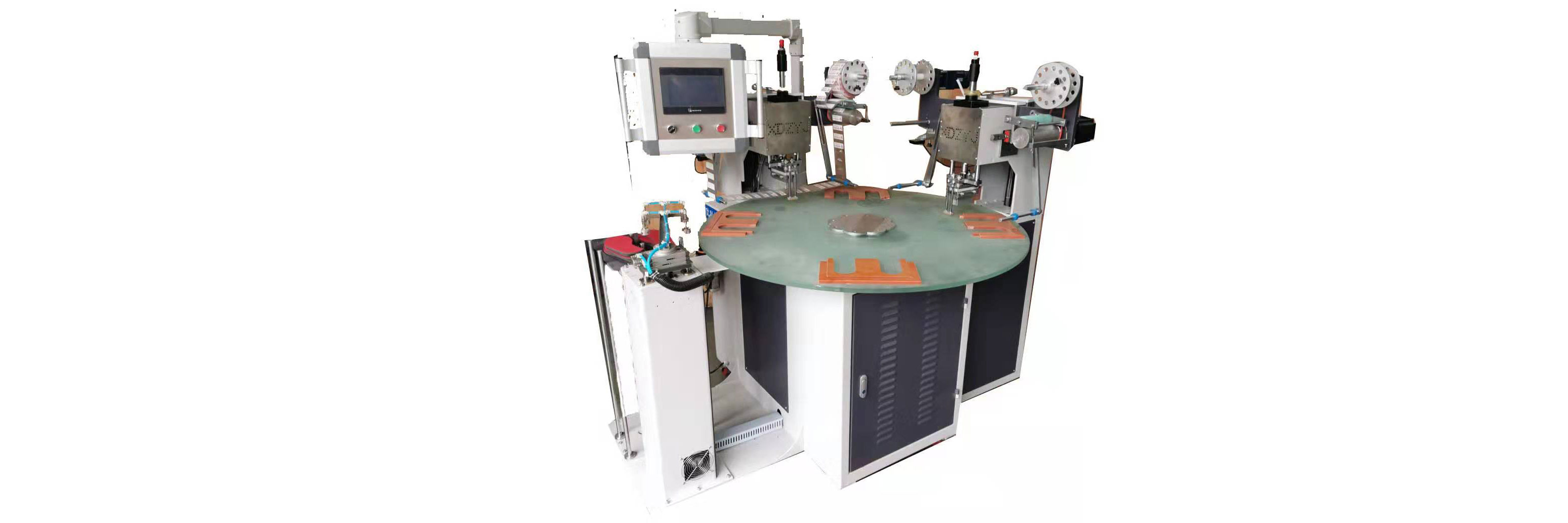 Four station heat transfer, fast and accurate yl-8906 double head disc transfer machine!