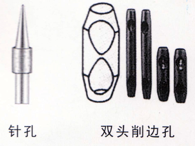 Pinhole, double headed chamfered edge hole