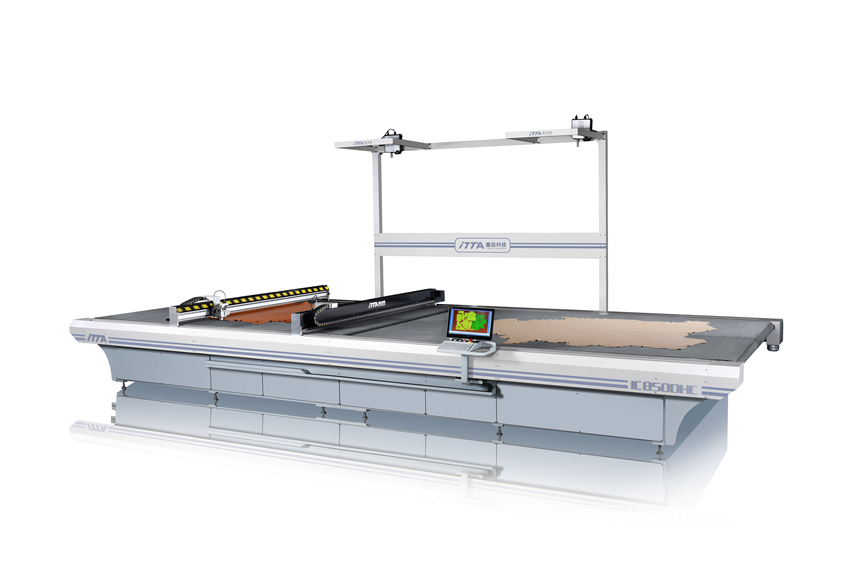 IC850DHC double head and double conveyors intelligent leather cutting machine