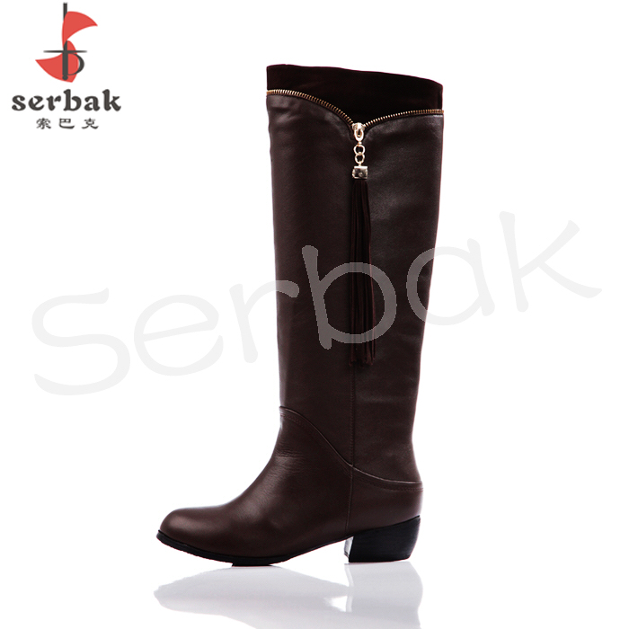 Serbak hot sale woman’s tassels knee-high boots, sexy fashion low chunky heels casual boots