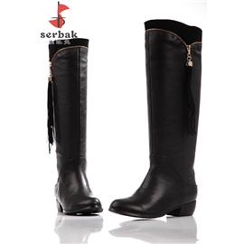 Serbak hot sale woman’s tassels knee-high boots, sexy fashion low chunky heels casual boots