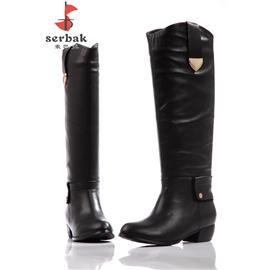 Serbak woman’s boots, sexy black simple knee-high boots, low heel chunky heel