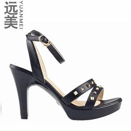 2015年 远美新款夏季凉鞋女 简约优雅时尚女鞋 高跟性感黑色凉鞋图片