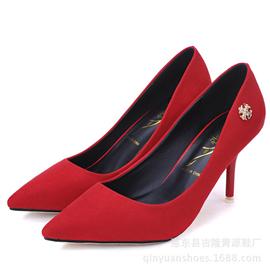 厂家批发韩版大牌尖头高跟鞋细跟OL真皮大牌真皮鞋韩版红色婚图片