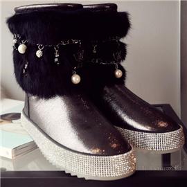冬季保暖雪地靴平跟羊羔毛女短靴软底舒适兔毛女靴马丁靴002