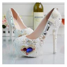 镶钻婚鞋海洋之心珍珠水晶鞋新娘结婚鞋 礼服女单鞋