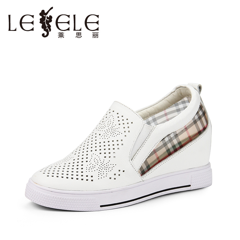 LESELE莱思丽新款夏季小白鞋女鞋 镂空透气内增高休闲鞋单鞋