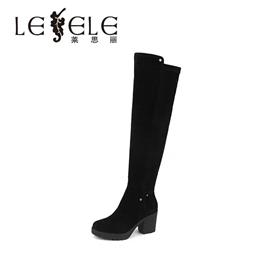 LESELE|莱思丽冬季新款时尚优雅牛猄女鞋 圆头粗高跟女长靴LD4039图片