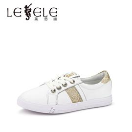 LESELE莱思丽夏季新款小白鞋低跟女鞋 牛皮平底休闲鞋单鞋女图片