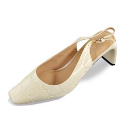 夏季新款高跟鞋方頭扁跟壓紋鴕鳥紋牛皮包頭涼鞋女SE20211-10