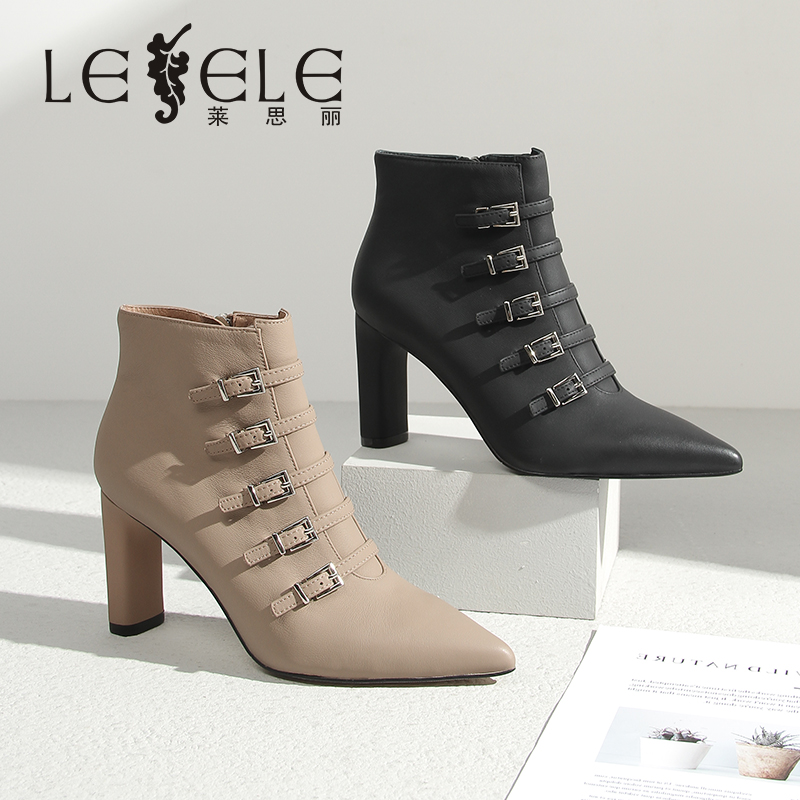 LESELE|萊思麗冬新款絲綢羊皮橡膠底絨面短靴LD7688