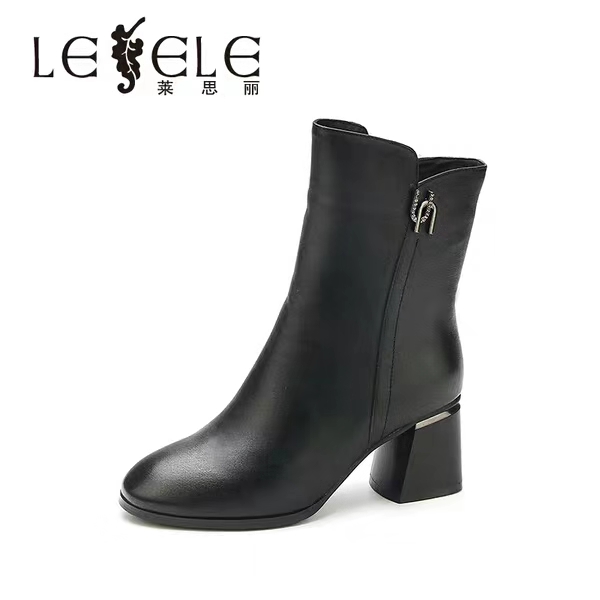LESELE|Square-heeled cowhide wellies | round-heeled Suede women