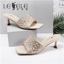 LESELE|萊思麗2022夏季新款燙鑽沙丁布鞋面高跟女涼鞋 LB6346