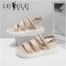 LESELE|萊思麗2022夏季新款時尚真皮紋路平底女涼鞋 LB8108