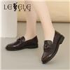 LESELE|Single shoes women's work shoes thick heel cowhide casual shoes | la7524