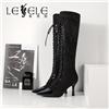 LESELE|萊思麗冬季新款高跟尖頭顯瘦過膝彈力長靴 LD7358