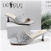 LESELE|莱思丽2022夏季新款烫钻沙丁布鞋面高跟女凉鞋 LB6346