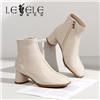 LESELE|萊思麗冬新款時尚高跟女靴 圓頭牛皮拉鍊粗跟短靴女LD5736