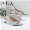  LESELE | Leslie 2022 Summer New Genuine Leather Metal Letters Fashion High Heel Women Sandals LB6919