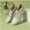 LESELE|Women's shoes leather square head lace up middle heel small leather shoes | la7265