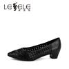 Lesele cow leather pointed women's single shoes with cutouts and thick heels