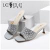 LESELE|萊思麗2022夏季新款燙鑽沙丁布鞋面高跟女涼鞋 LB6346