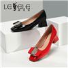LESELE|Spring Mid Heel wine red women's shoes 2020 new patent leather | la5451
