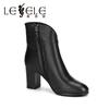 Lesele round head simple thick high heel short boots