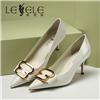 LESELE|Metal letter patent leather stiletto shoes|MA9071