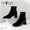 LESELE|萊思麗冬新款時尚高跟女靴 圓頭牛皮拉鍊粗跟短靴女LD5736