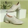 LESELE|Women's shoes leather square head lace up middle heel small leather shoes | la7265