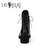 Lesele new winter simple lace up cowhide women's short boots square heel Plush Martin boots