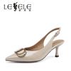  LESELE | Leslie 2022 Summer New Genuine Leather Metal Letters Fashion High Heel Women Sandals LB6919