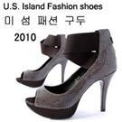 【美之岛】2010新款~鱼嘴高跟凉鞋交叉后拉链蛇纹防水台凉鞋 图片
